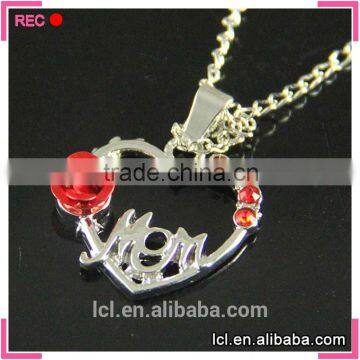 LCL-J3454 Fashion imitation Jewelry 2015 Red Rose Heart Mom imitation Silver Necklace