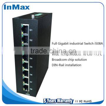 full gigabit 8 port 8x10/100/1000MBase TX Industrial Ethernet Switch for IP camera i508A