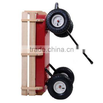 Outdoor Wagon ALL Terrain Pulling Children Kid Garden Cart w/ Wood Railing Red photo-2