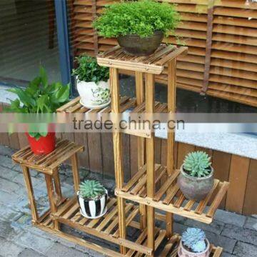 Wooden tall flower display pot stand for garden