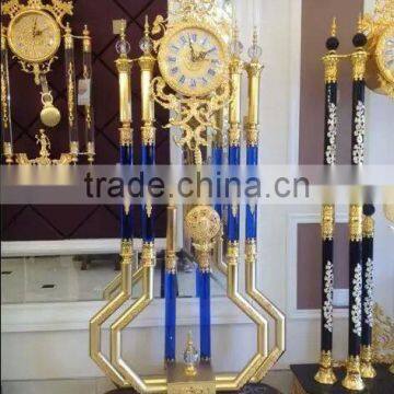 Nouveau Blue Crystal and Copper Cast Floor Clock, Home Decorated Bronze Floor Clock