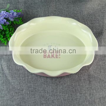 Fine Bone China Pink Wavy Edge Great Ceramic Round Baking Pan Stock