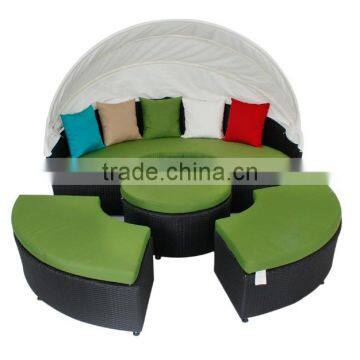 Fashion Design Patio Furniture Poly Wicker Round Daybed With Canopy Modular Sunbed photo-3