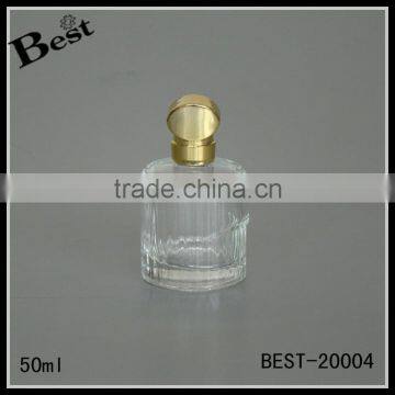 alibaba china cosmetic 50ml high quality custom simple crystal glass perfume bottle gold metal cap best sale