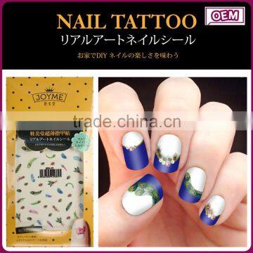 Joyme beautiful color feather factory price water nail tattoo transfer nail sticker