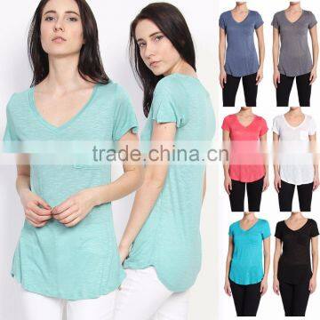 Womens Fitted T-shirts V-neck Loose Fit Boyfriend T-shirts With Pocket Short Sleeve Tee Dry fit T-shirt