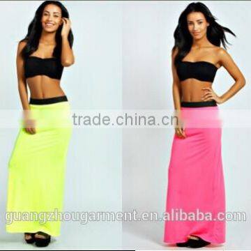 2014 COLORFUL ZIGZAG SINGLE COLOR FOLDOVER JERSEY KNIT CASUAL LONG MAXI SKIRT