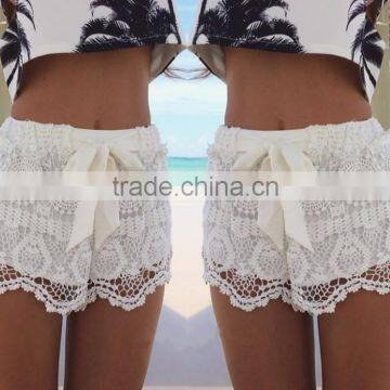 Women shorts 2015 New Panties Girl Fashion Briefs White Blue Lace Crochet Stretch Shorts