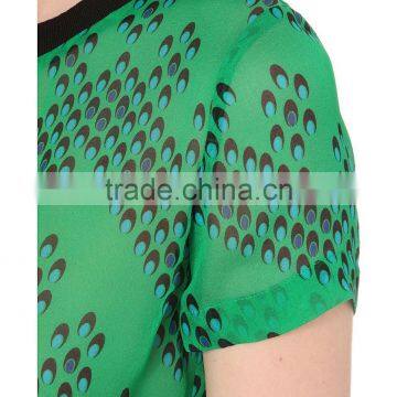 Wholesale Women Green Short Sleeves Round Neck Sheer Silk Top(DQE0092T) photo-5