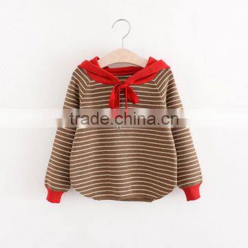High Quality Eco-friendly Cotton Material Smart Girls Knit Hoodies With Striped Pattern photo-2