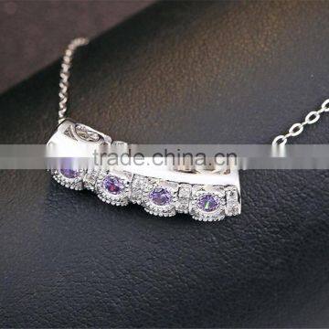 925 Sterling Silver Zircon Bend Pendant Necklace photo-2