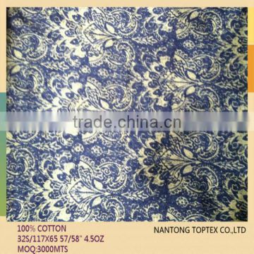 100% cotton discharge print indigo denim fabric