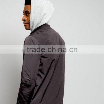 MGOO Pocket Sleeve High Shine Bomber Jacket Dark Grey 100%Polyester Thin Zip Up Autumn Coat photo-4