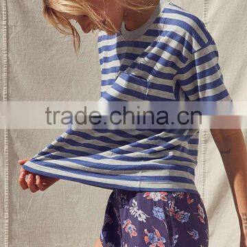 MGOO Fashion Design Stripe Round Neck T Shirt 180 GSM 100% Cotton Wonder Woman T Shirts With Pocket photo-4