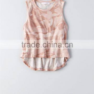 MGOO Hot Product High Neck Curved Hem Pink Camo Tank Top Fitness Women Sleeveless Crop Tops photo-3