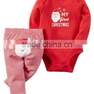 Wholesale Kid Clothes Children's Christmas warm Cotton Clothing Sets santa claus pattern suit