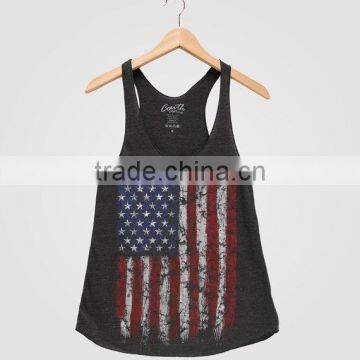 OEM Tri-blend Tank Top Womens Racerback Stringer Tank Top American Flag Tank Top Round Bottom Tank Top