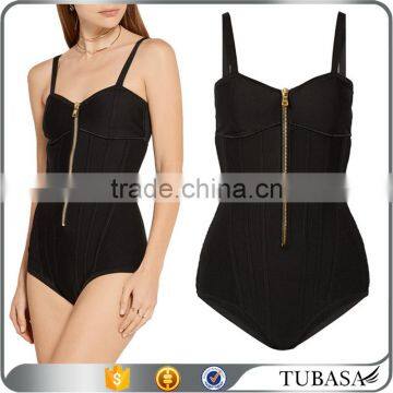 2017 wholesale women seamless black stretch knit slimming bodysuits with zipper