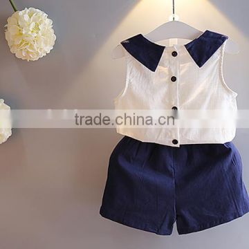 Wholesale Children Cotton and Linen Set Cute Girl Sleeveless Doll Shirt Shorts Two Piece photo-2