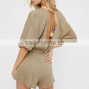 Ropa Mujer Casual Raw Trim Low Scoop Back Beach Rompers Jumpsuits photo-2