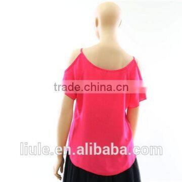 Fashionable Women Blank off Shoulder Plain Leisure Sports T Shirt photo-2