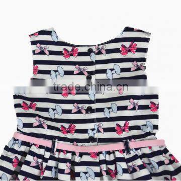 New Classic Stripes Muti-layers Summer Latest Fashion Dresses With Bow Print