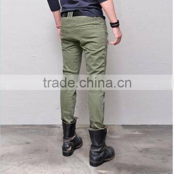 Mens Double Zipper Seaming Thick Twill Light Green Pants photo-3