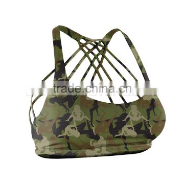 Ladies Camouflage Fitness Yoga Bras with multiple stripes in new 2017 model