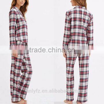 Anly Apparel Latest Design Tartan Flannel Frenulum Pocket Button Long Suits