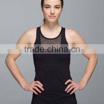 Workout sleeveless fit sport tops black grey with front mesh yoga tank top for women