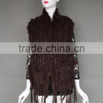 2016 Fashion Women Knit Rabbit Fur Vest/ Spring & Autumn Fur Gilet With Pocket Design