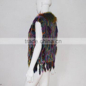 SJ005 Sexy America Tassels Rabbit Knitting Vest With Raccoon Fur photo-4