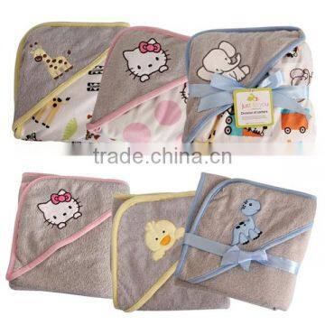 spring&summer double layer cartoon embroidered 100% cotton towel baby hooded bathrobe blanket