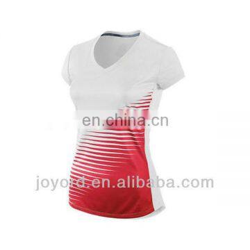 Custom dry fit white and red running shirt for women