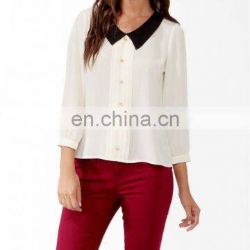 CHEFON Collared Pintuck Pleats Blouse With Decorate Button Placket CB0033