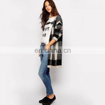 New Arrival Checked Woolen Sweater Designs for Ladies Open Chest Sweater photo-4
