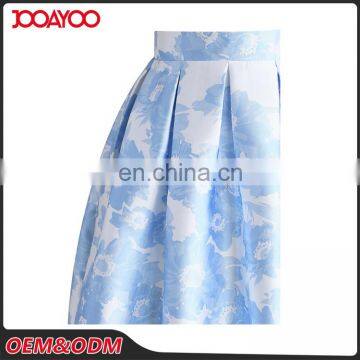 Custom Service Women Blue Blossoming Floral Printed A-line Midi Skirt