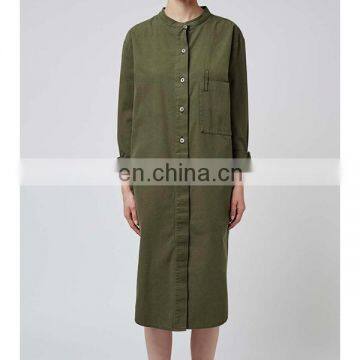 Utility styles Long sleeves canvas shirt dress with button line