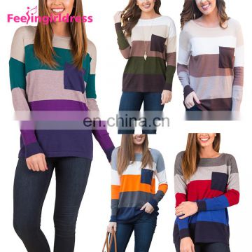 Fashion Soft Long Sleeves Winter Women striped knitted sweater