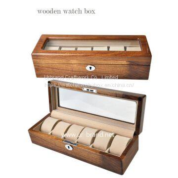 6 Slot Wooden Watch Box PU Leather Display Case Organizer Glass Jewelry Storage box