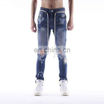 DiZNEW New Men Fashion Washed Broken Holes Blue Ripped Jeans photo-2