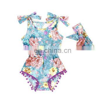 Girl Bow-tie Pom Pom Romper Jumpsuit Baby Bubble Romper