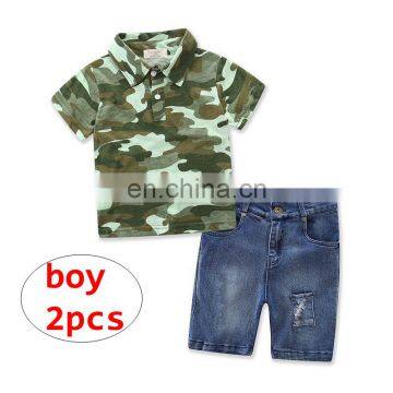 Boy Summer Camouflage Clothing Set Toddler Short Sleeve T-shirt + denim shorts 2pcs Outfit for 2-7T