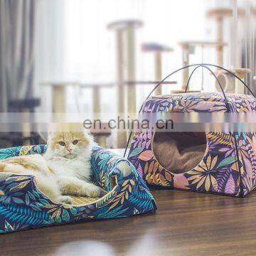 Dropshipping Cat House Leaves Pattern Creative Dual-use Cat Bed All Season Sleeping Bag for Cat Pet