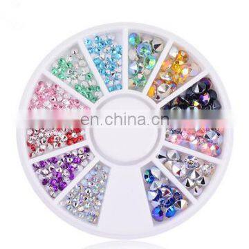 2mm/4mm Hot Sales Mix Size Acrylic Nail Rhinestone Decoration in Wheel