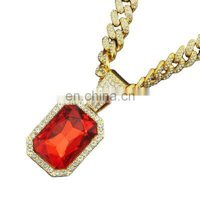 Mini Jewelry Necklace With Cuban Pendant Link Chain Gemstone Necklace Hip-hop Mens Ruby Necklace