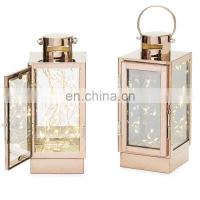 HOT SELL Decorative Metal Lanterns Stainless Steel Candle Lantern With Tempered Glass