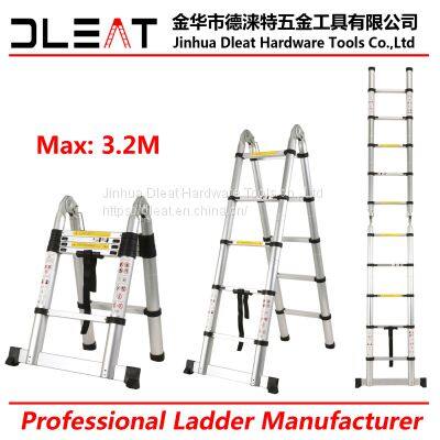 Dleat 1.6m+1.6m Double Aluminum Telescopic Ladder With EN131