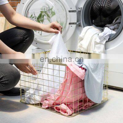 Laundry Basket Modern Bathroom Organizer Nordic Luxury kids Stainless Steel Gold Metal Wire Mesh Clothes Storage Laundry Basket