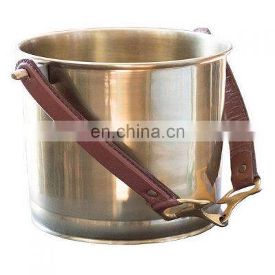 brass ice bucket with leather handle